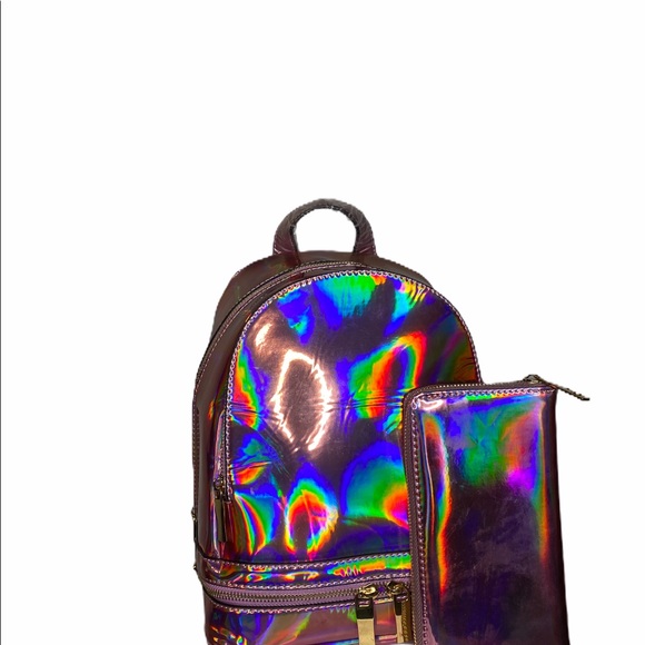 Metallic Pink backpack with wallet - Picture 3 of 4